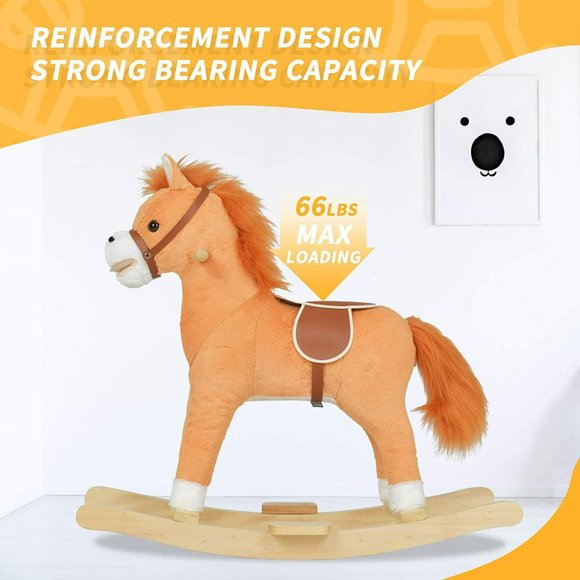 Kids Rocking Horse, Kids Wooden Rocking Horse - Tan - Picture 7 of 7